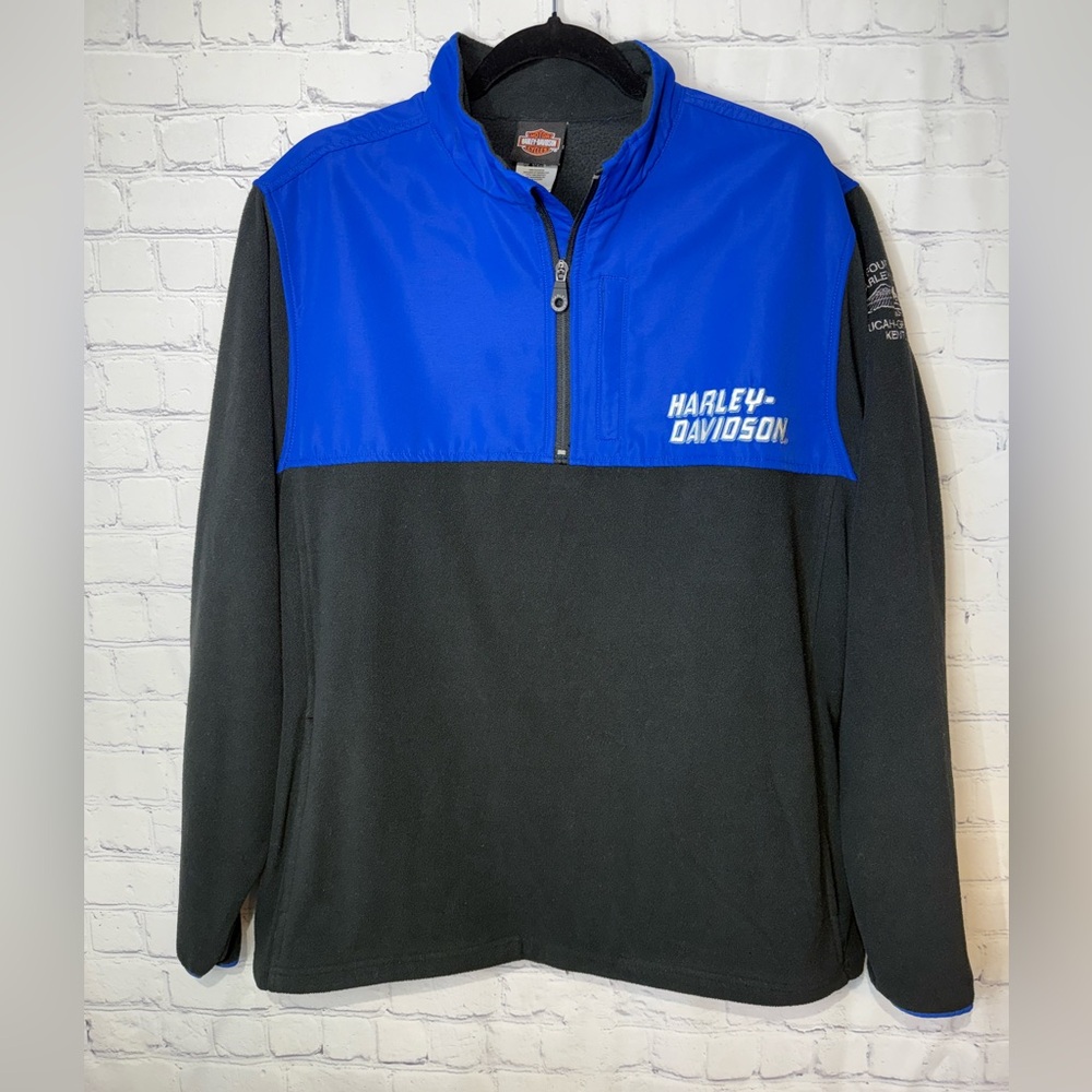 Harley-Davidson size large black & blue 1/4 zip fleece pullover